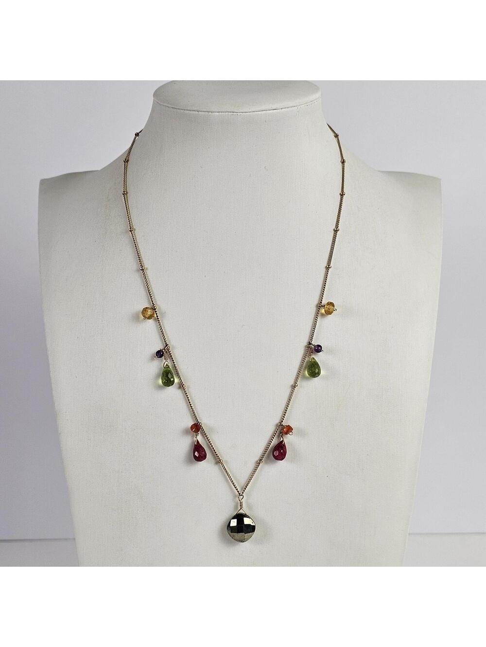 Anna Balkan 14K Gold Filled Gemstone Necklace Citrine Ruby Topaz Sapphire Dangle